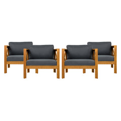 Outdoor Acacia Wood Club Wooden Armchair with Cushions (Set of 2), Conversation Set,Teak Finish,Dark Grey cushion