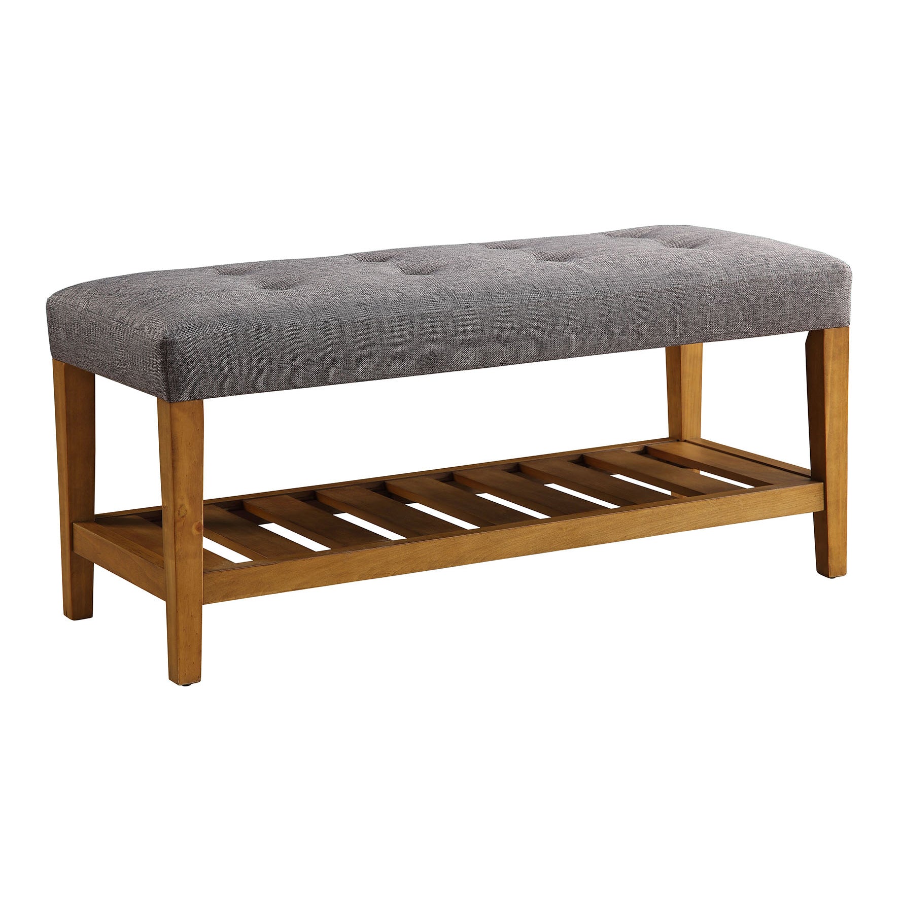 Grey and Oak Tufted Padded Seat Bench