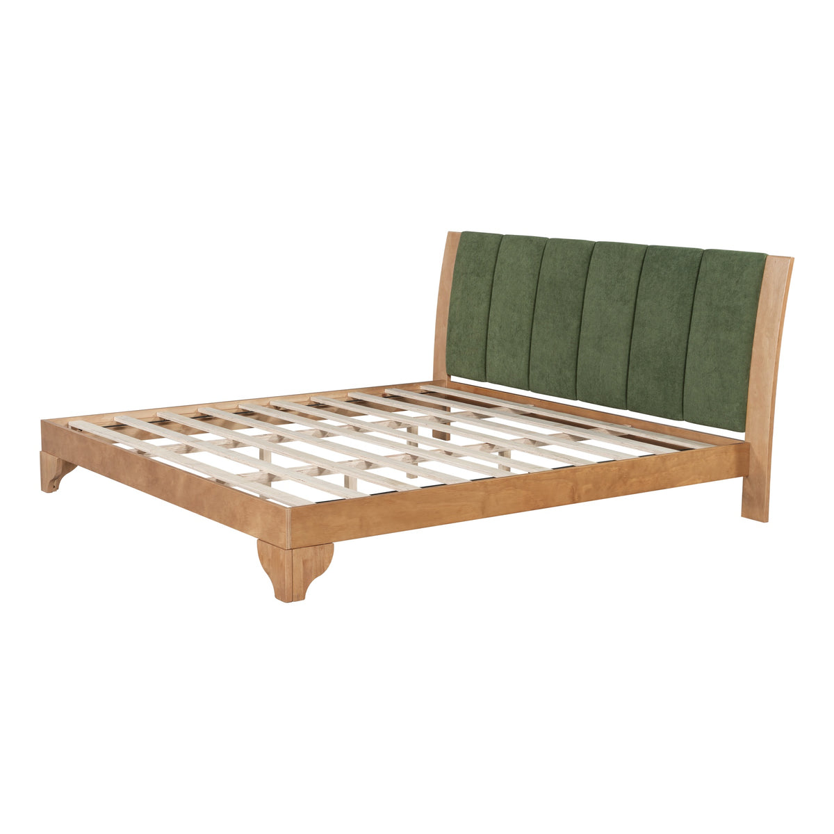 Premium Pine Wood King Bed Frame,King Size Bed Frame with Headboard Included,Mid Century Modern Bed,Natural&Green Color
