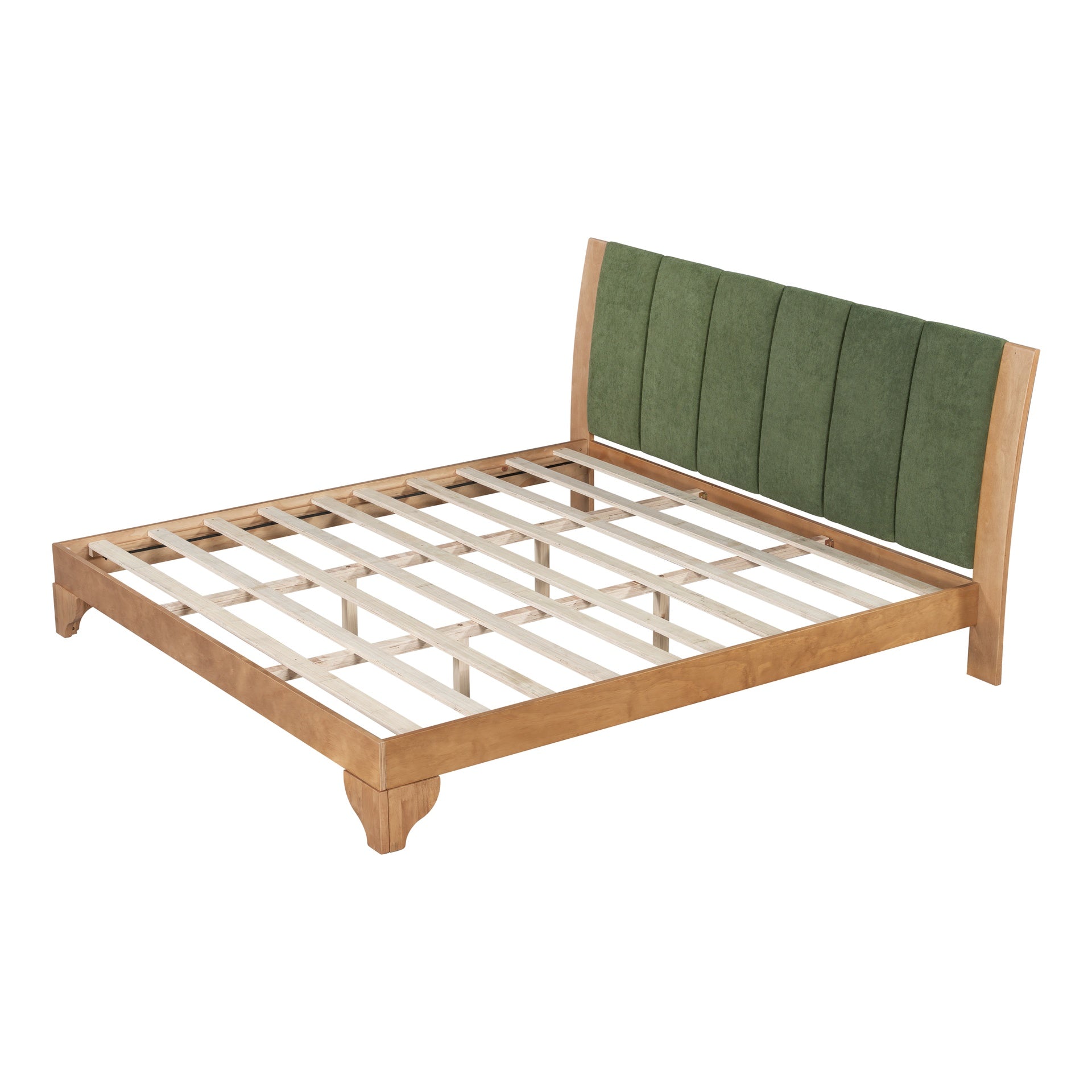Premium Pine Wood King Bed Frame,King Size Bed Frame with Headboard Included,Mid Century Modern Bed,Natural&Green Color