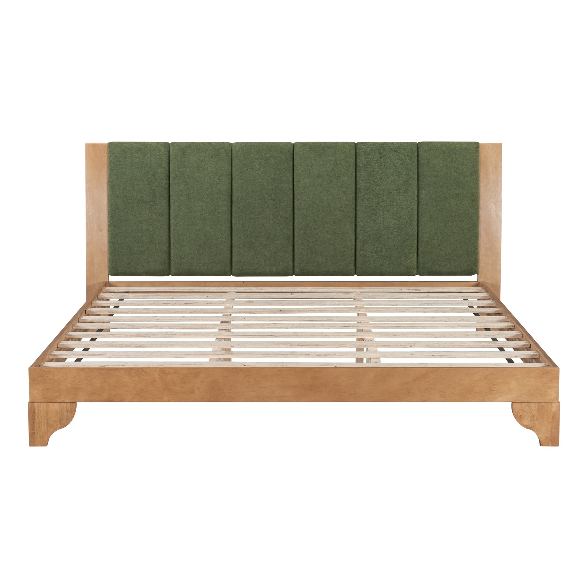Premium Pine Wood King Bed Frame,King Size Bed Frame with Headboard Included,Mid Century Modern Bed,Natural&Green Color