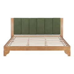 Premium Pine Wood King Bed Frame,King Size Bed Frame with Headboard Included,Mid Century Modern Bed,Natural&Green Color