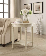 Antique White End Table with Bottom Shelf