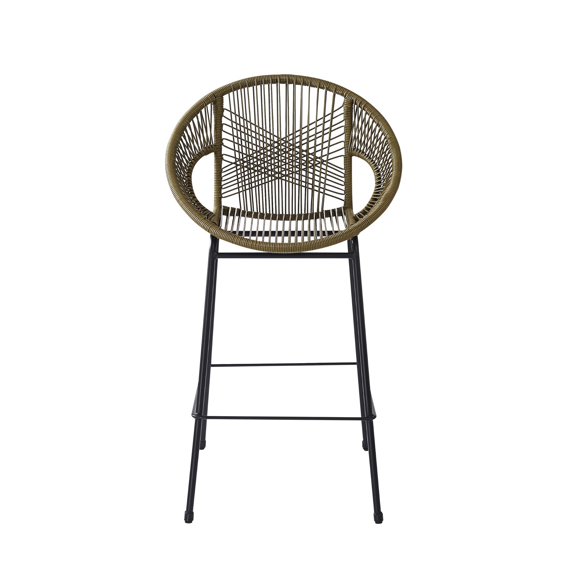 Ferrara Outdoor Patio Green Faux Wicker Barstool, Set of 2