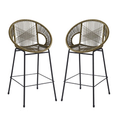 Ferrara Outdoor Patio Green Faux Wicker Barstool, Set of 2