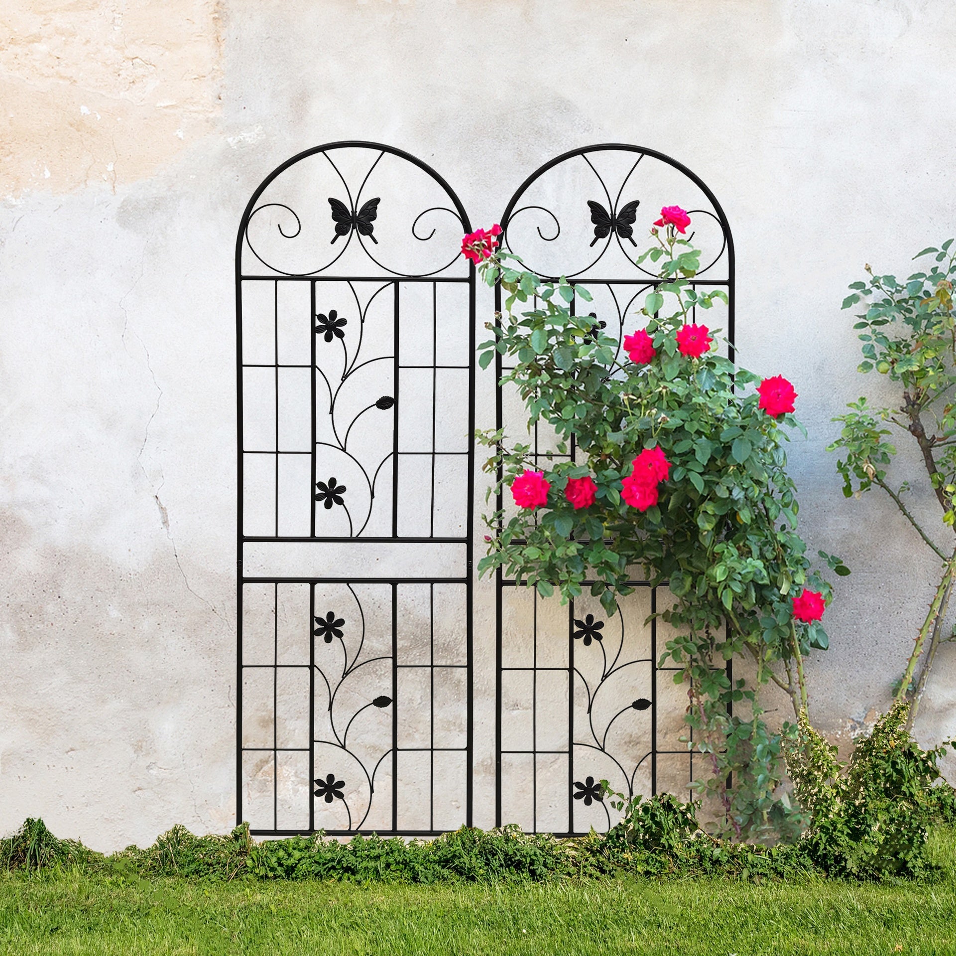 2 Pack Metal Garden Trellis 71" x 19.7" Rustproof Trellis for Climbing Plants Outdoor Flower Support Black