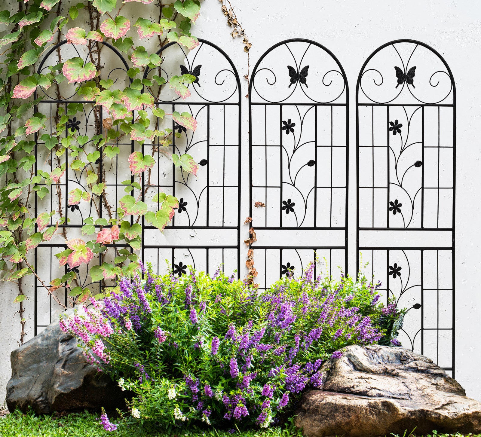 2 Pack Metal Garden Trellis 71" x 19.7" Rustproof Trellis for Climbing Plants Outdoor Flower Support Black