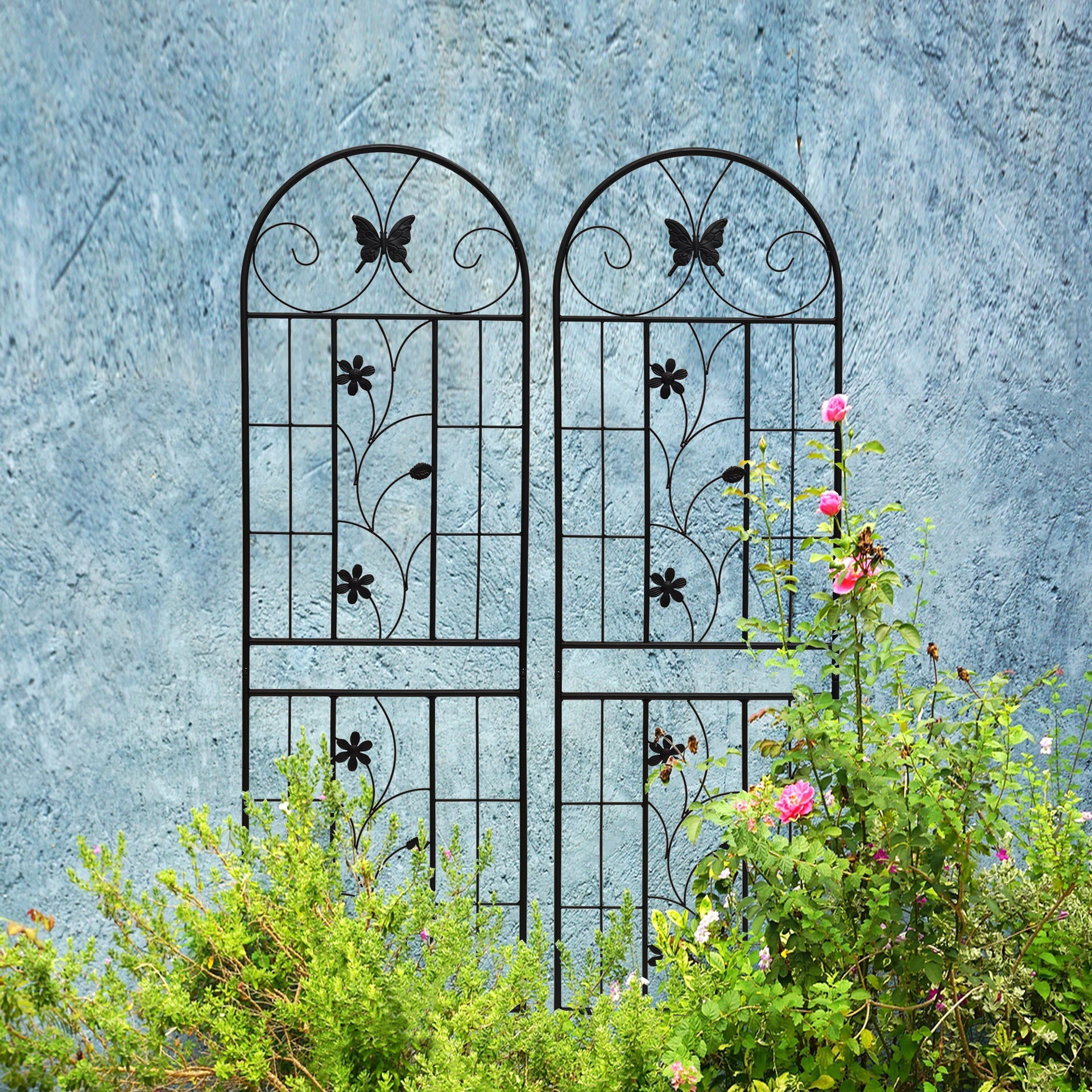 2 Pack Metal Garden Trellis 71" x 19.7" Rustproof Trellis for Climbing Plants Outdoor Flower Support Black