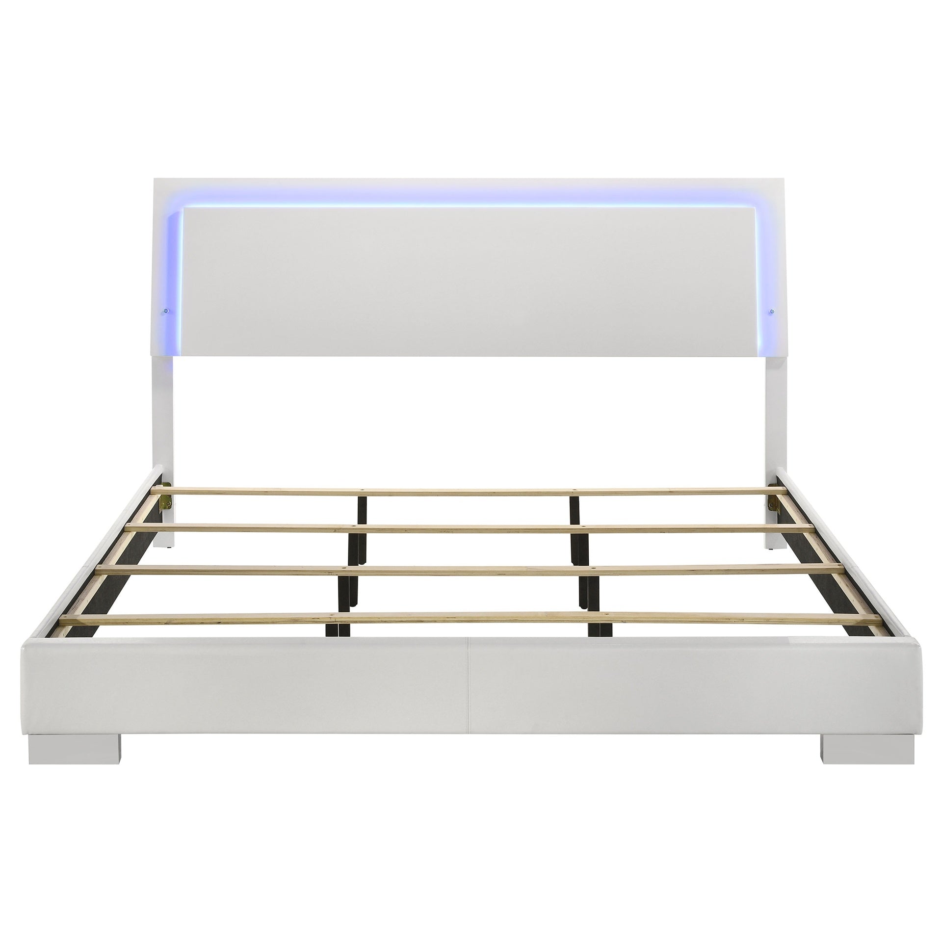 Strick & Bolton White High Gloss Panel Eastern King Bed with LED Lights