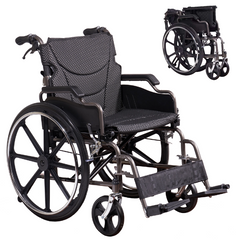 Folding Manual Transport Wheelchair, 18" Seat With Front and Rear Locking Hand Brakes, 24" Quick Release Rear Wheels,Nanometer Grey