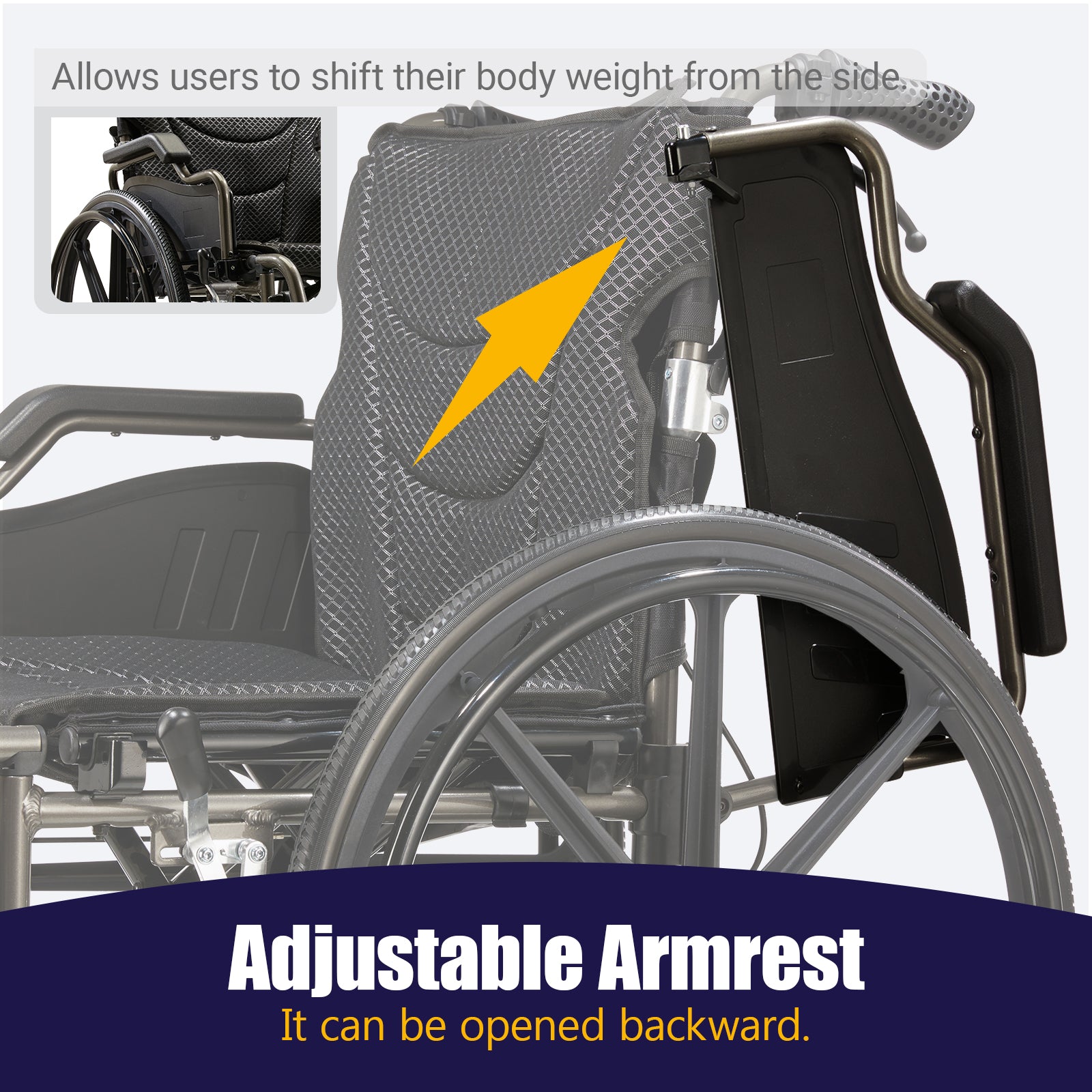 Folding Manual Transport Wheelchair, 18" Seat With Front and Rear Locking Hand Brakes, 24" Quick Release Rear Wheels,Nanometer Grey