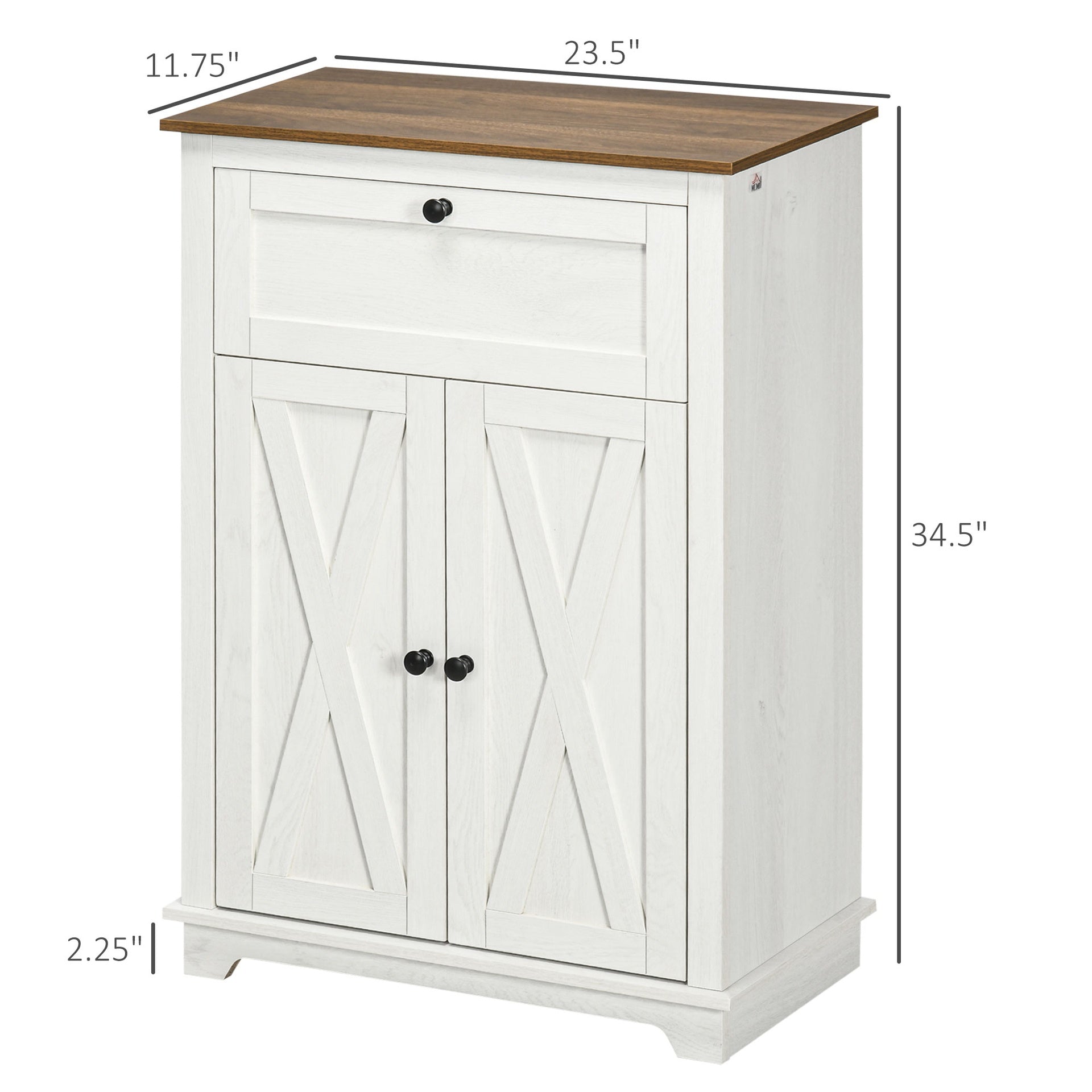 HOMCOM Farmhouse Barn Door Accent Cabinet, Kitchen Sideboard Storage Cabinet with Double Doors, Drawer, and Adjustable Shelf for Bedroom, Living Room, White