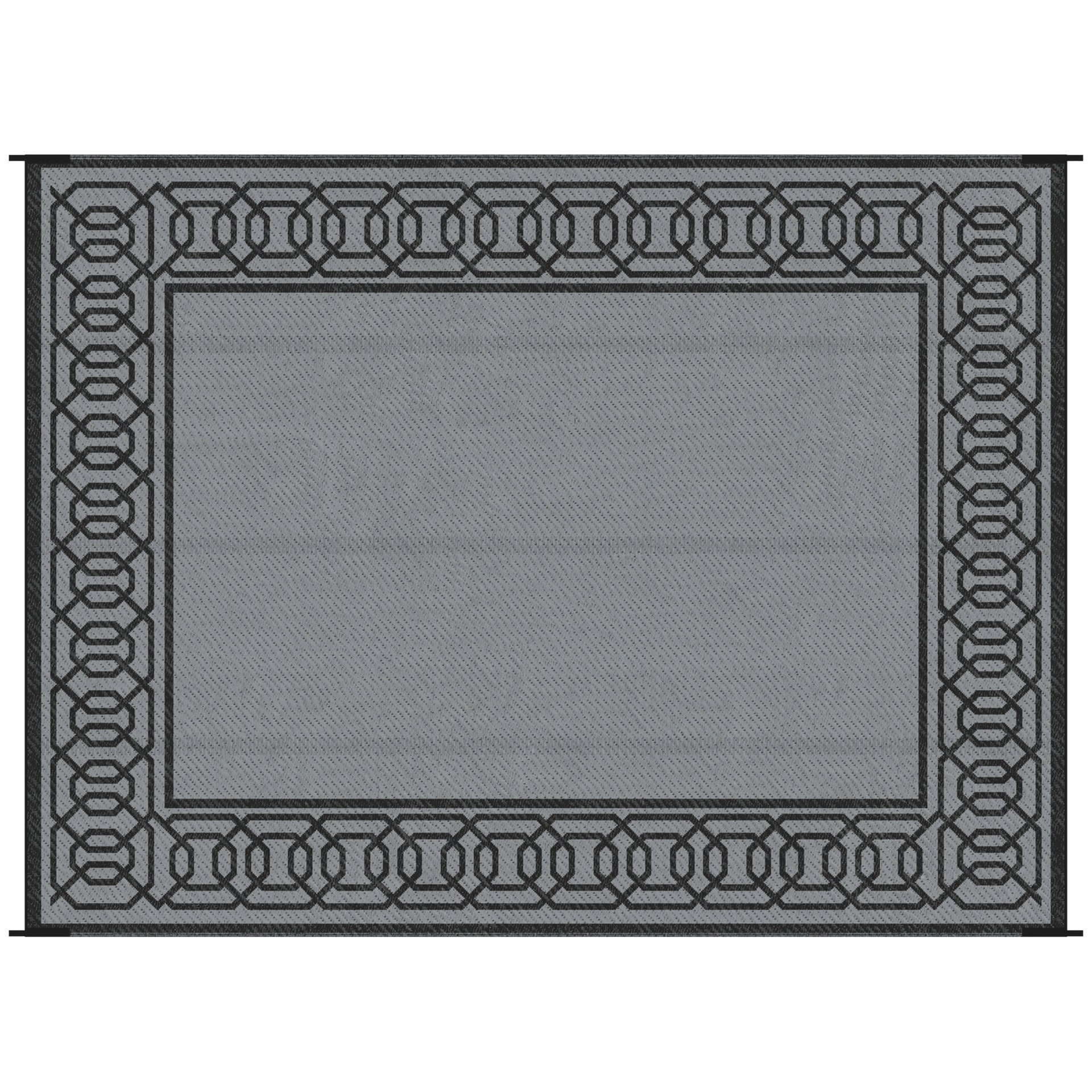 Outsunny Reversible Outdoor Rug, 9' x 12' Waterproof Plastic Straw Floor Mat, Portable RV Camping Carpet, Large Floor Mat for Backyard, Deck, Picnic, Beach, Black & Gray Border