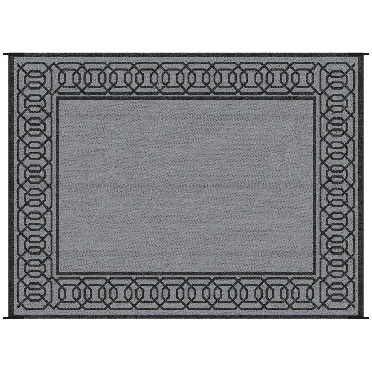 Outsunny Reversible Outdoor Rug, 9' x 12' Waterproof Plastic Straw Floor Mat, Portable RV Camping Carpet, Large Floor Mat for Backyard, Deck, Picnic, Beach, Black & Gray Border