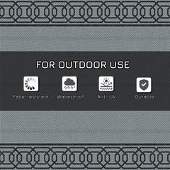 Outsunny Reversible Outdoor Rug, 9' x 12' Waterproof Plastic Straw Floor Mat, Portable RV Camping Carpet, Large Floor Mat for Backyard, Deck, Picnic, Beach, Black & Gray Border