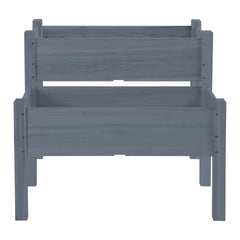 Outsunny 34"x34"x28" Raised Garden Bed, 2-Tier Elevated Wood Planter Box for Backyard, Patio to Grow Vegetables, Herbs, and Flowers, Gray