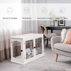 PawHut Dog Crate Furniture, Small Dog Cage End Table with Two Opening Sides, Lockable Door, Puppy Kennel Indoor, Cute and Decorative, Pure White