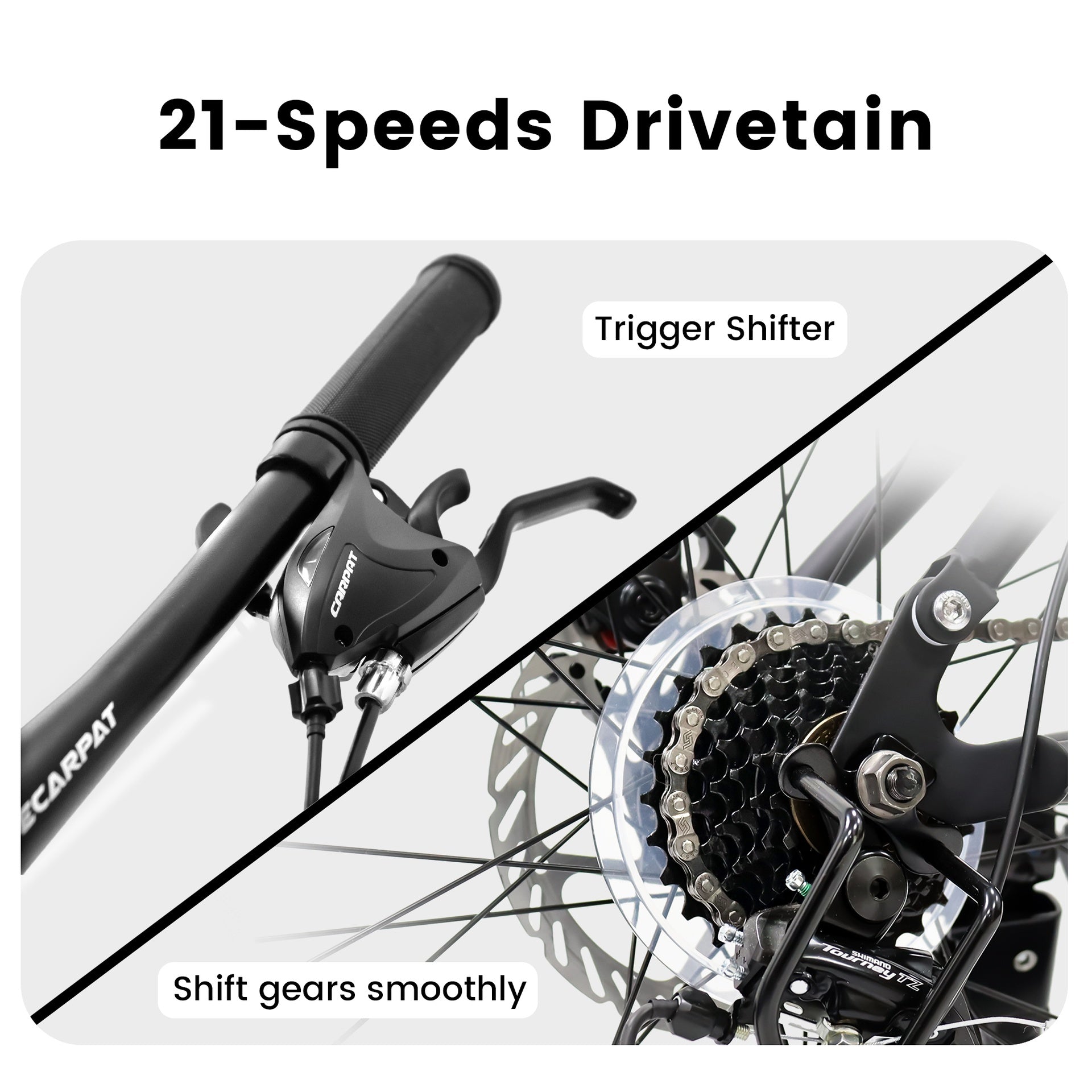 A2460 24 Inch Mountain Bike with Full Suspension, 21 Speed Shifter Lever with Gear Indicator, High Carbon Steel Frame, Mechanical Disc Brakes, Unisex for Men/Women/ Adults, Ideal for Trails.