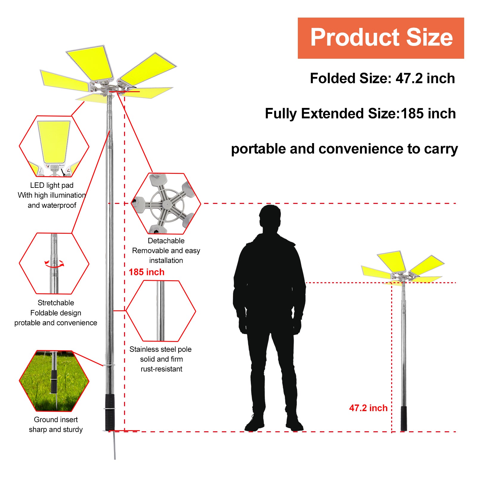 15000lm LED Telescopic Camping Lights Portable Outdoor Camping Light Telescoping Pole Fishing Light at Night Flood Light Super Bright Emergency Light Backyard Lighting