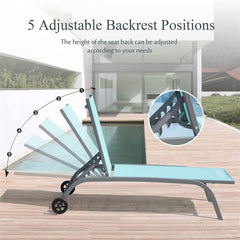 Chaise Lounge Outdoor Set of 2, Lounge Chairs for Outside with Wheels, Outdoor Lounge Chairs with 5 Adjustable Position, Pool Lounge Chairs for Patio,Beach,Poolside(Lake Blue,2 Lounge Chairs)