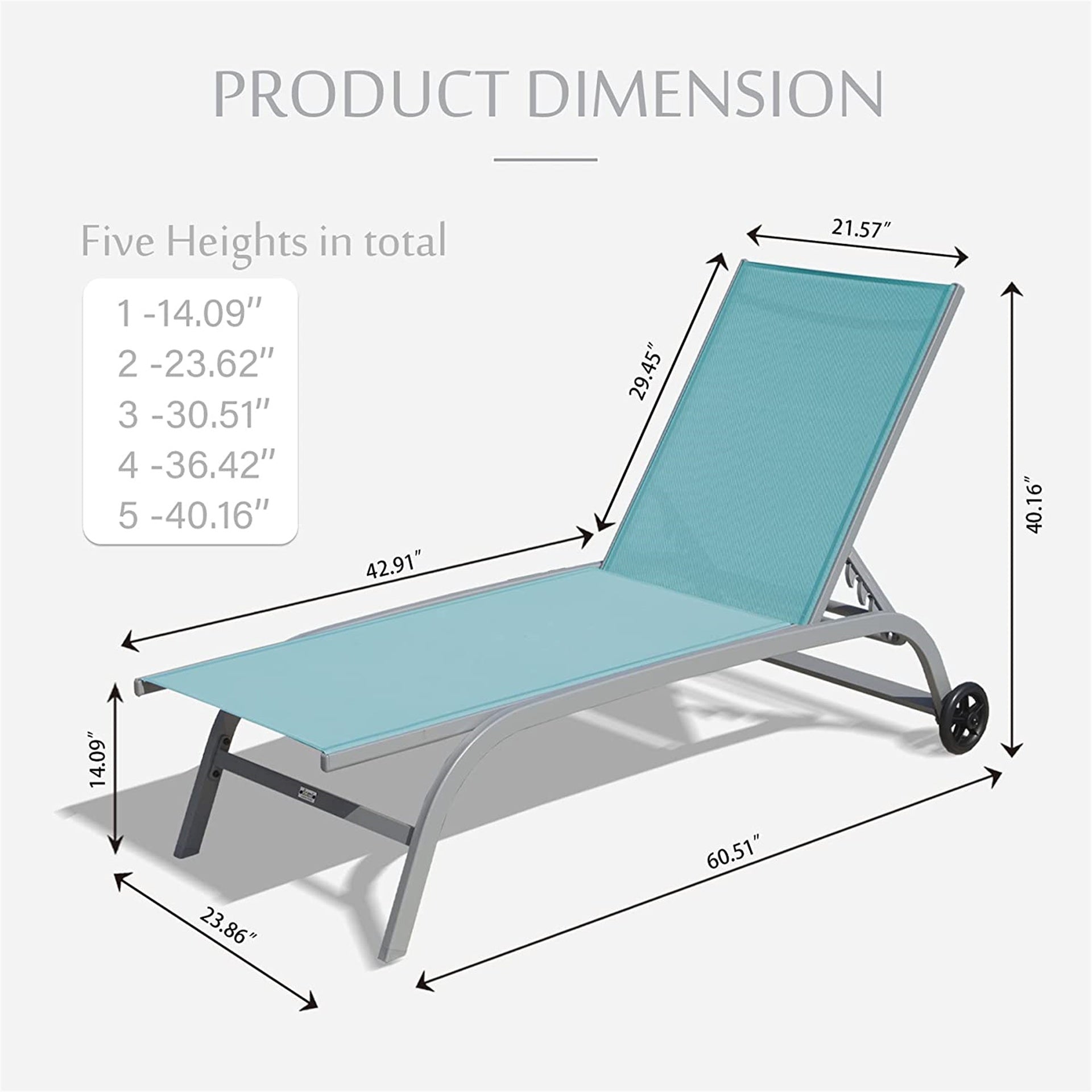 Chaise Lounge Outdoor Set of 2, Lounge Chairs for Outside with Wheels, Outdoor Lounge Chairs with 5 Adjustable Position, Pool Lounge Chairs for Patio,Beach,Poolside(Lake Blue,2 Lounge Chairs)