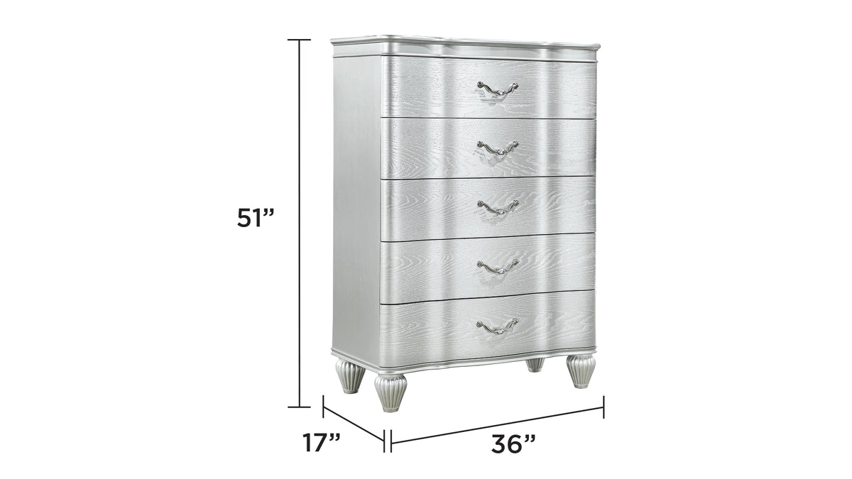 Landmark Traditional Style 5-Drawer Chest With metal drawer pulls Made with Wood in Silver same as G150109013 (NJ inventory)