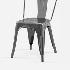 Set of 2 High Gloss Grey Industrial Metal Dining Chairs 18 Inch Seat Height Stackable Indoor Outdoor, Lightweight Easy-Clean Surface, Easy Assembly, Durable Modern Design, For Kitchen Cafe Bar