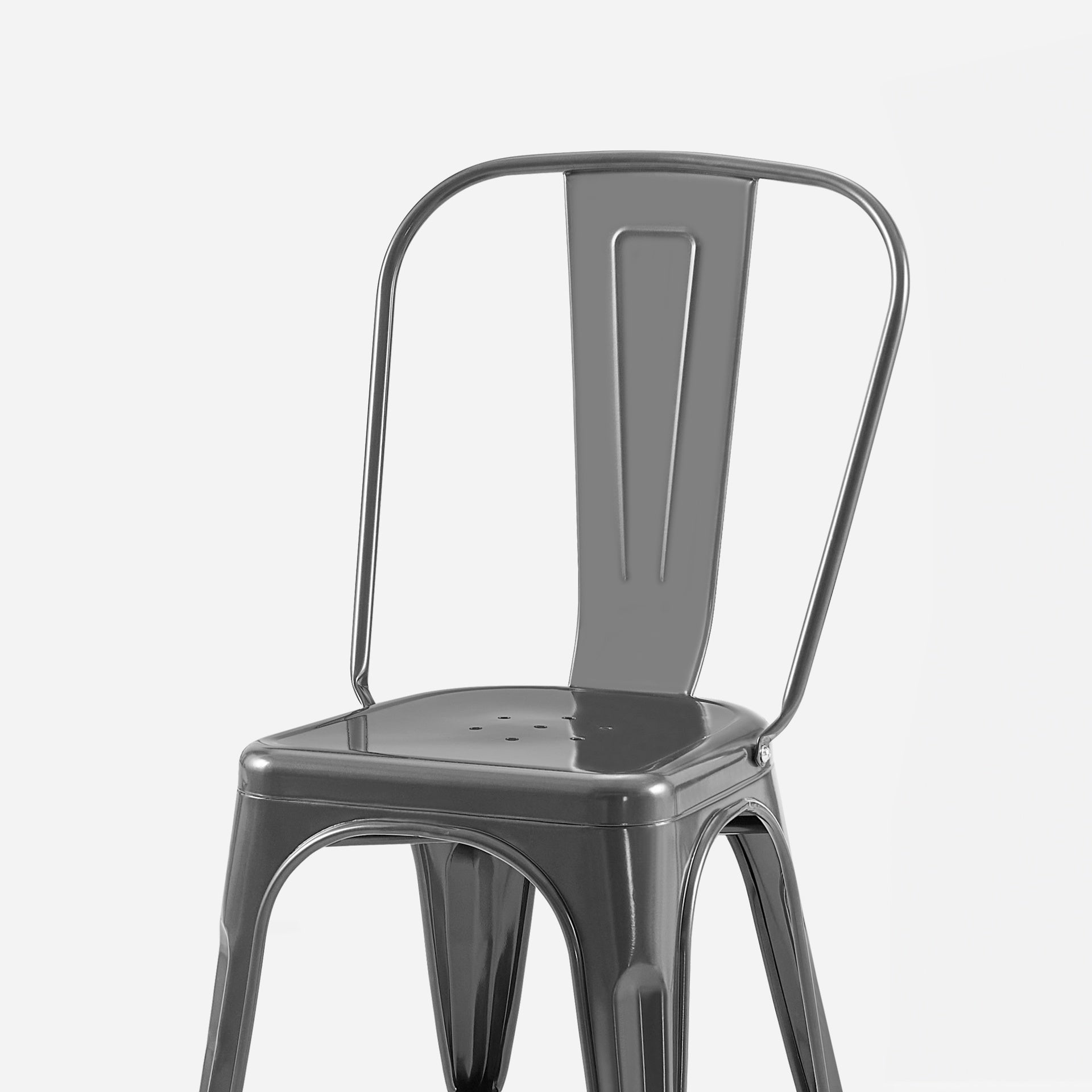 Set of 2 High Gloss Grey Industrial Metal Dining Chairs 18 Inch Seat Height Stackable Indoor Outdoor, Lightweight Easy-Clean Surface, Easy Assembly, Durable Modern Design, For Kitchen Cafe Bar
