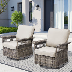 2 Piece Swivel Rocker Patio Chairs Set with 5-Inch Armrest and Thick Cushion, Gray/Beige