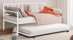 1pc Twin Size Metal Daybed With Trundle Contemporary Style Full Metal Structure Mattress Ready White Finish