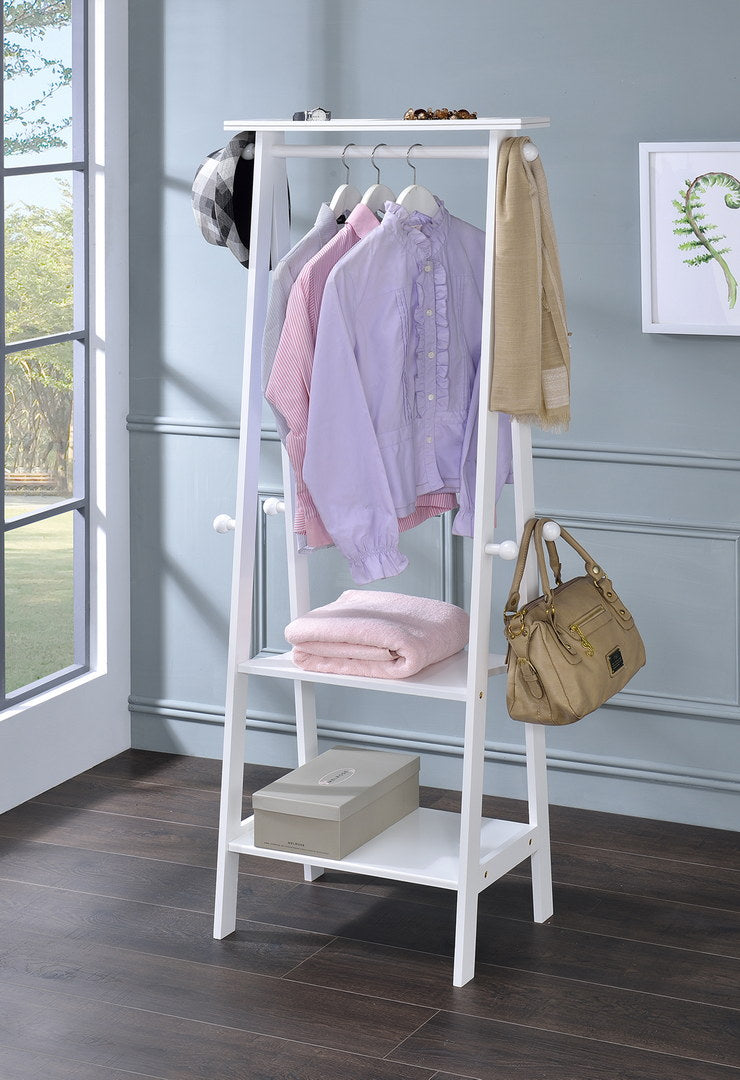 59" Tall Standing Garment / Coat Rack, White finish