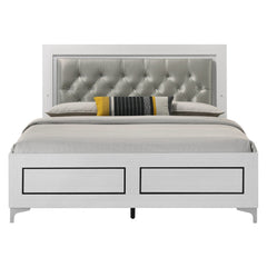 Contemporary White Finish King Size Platform Bed w LED Light Headboard Gray PU Upholstered Wooden Bedroom Furniture 1pc