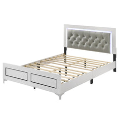 Contemporary White Finish King Size Platform Bed w LED Light Headboard Gray PU Upholstered Wooden Bedroom Furniture 1pc