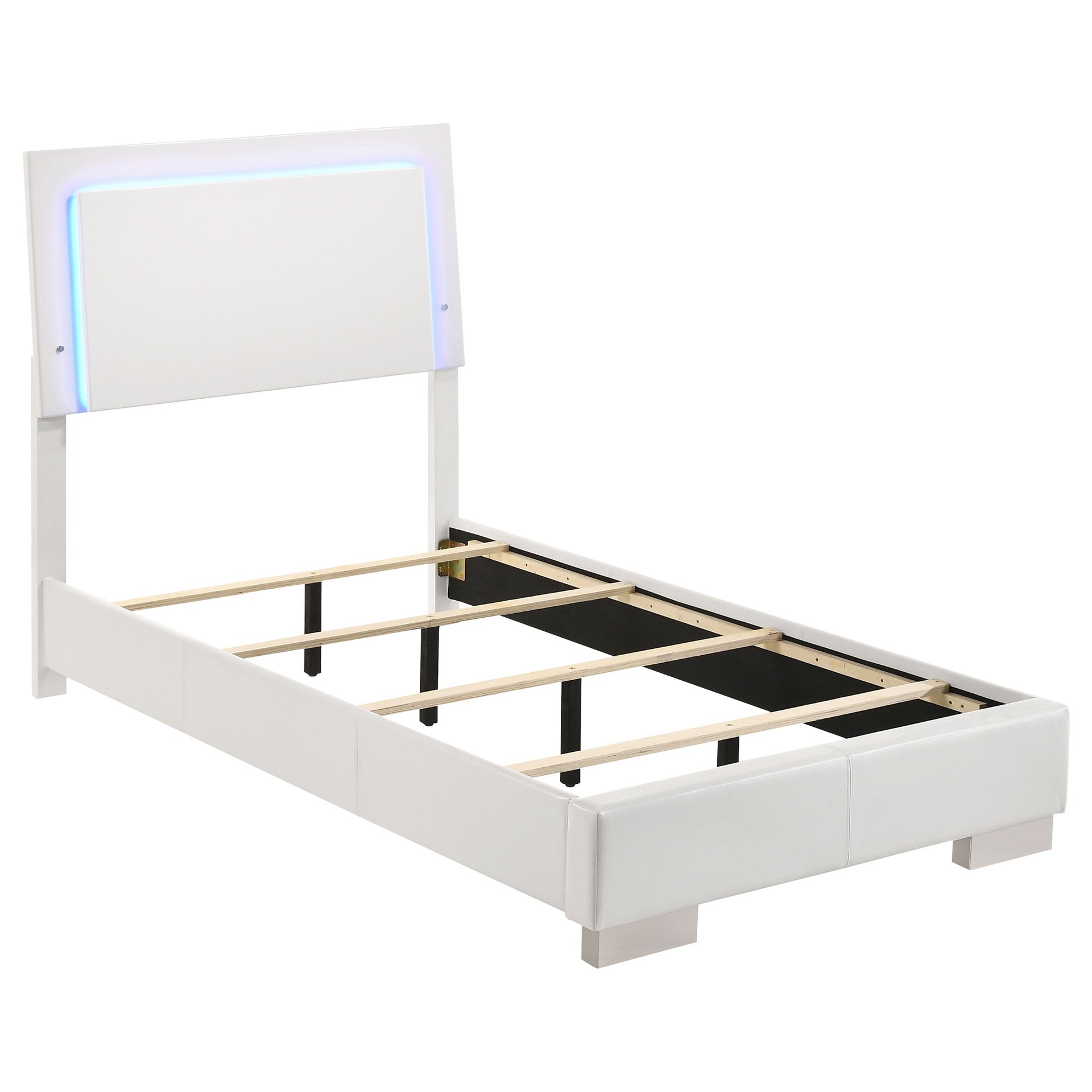 Felicity White High Gloss Wood Twin LED Panel Bed