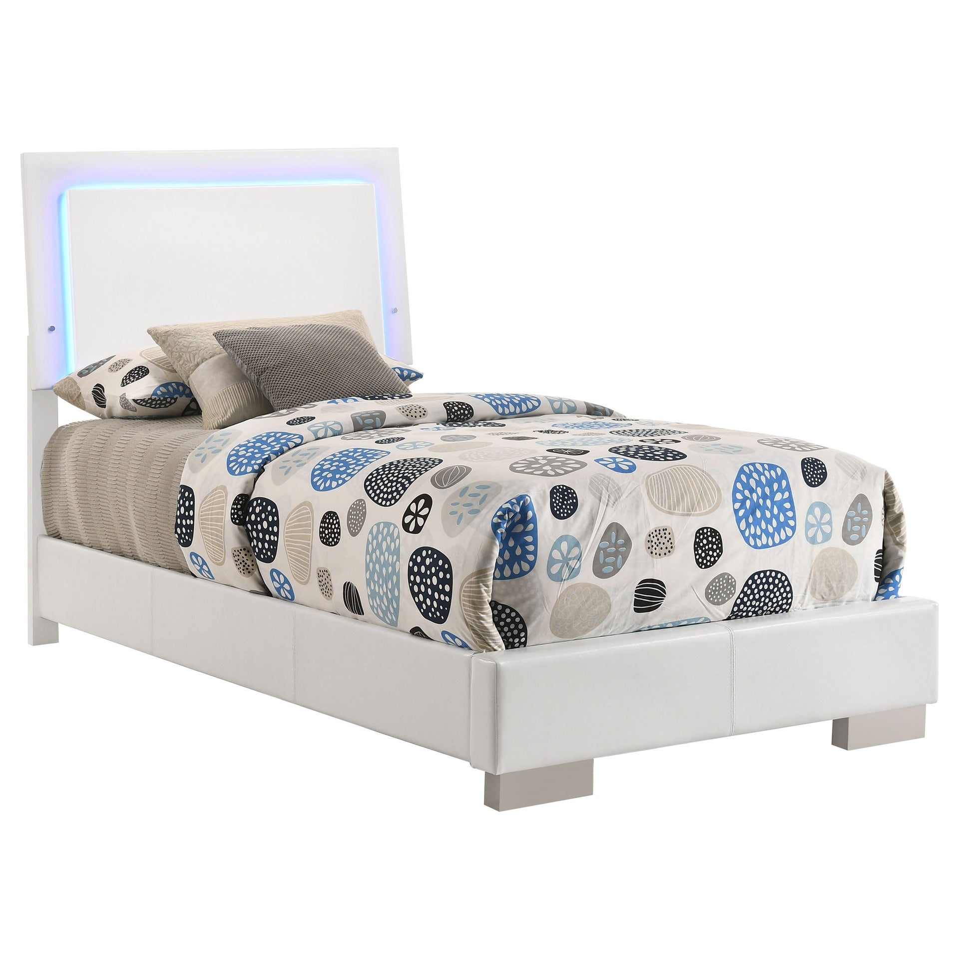 Felicity White High Gloss Wood Twin LED Panel Bed