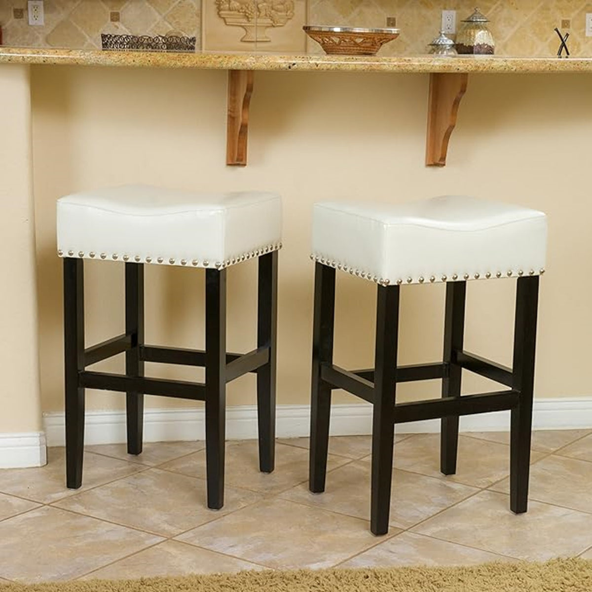 30-inch Backless ivory Faux Leather Counter Stool (Set of 2)