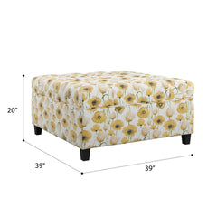 Golden Floral Storage Ottoman