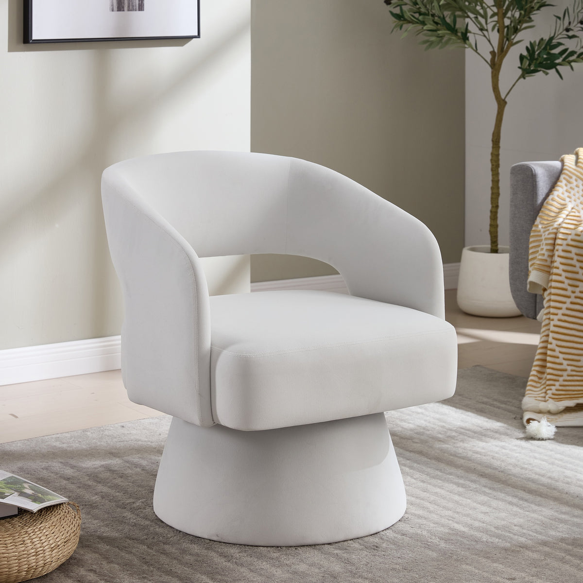 Swivel Barrel Chair, Velvet Accent Armchair 360 Degree Swivel Club Chair for Living Room Bedroom Reception Room