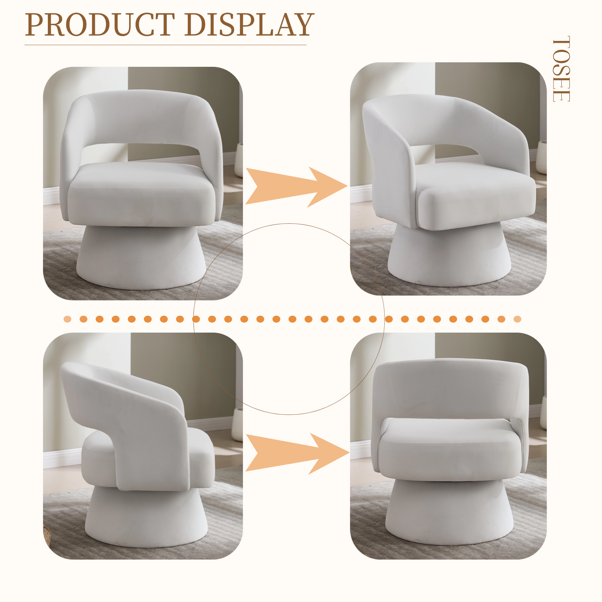 Swivel Barrel Chair, Velvet Accent Armchair 360 Degree Swivel Club Chair for Living Room Bedroom Reception Room