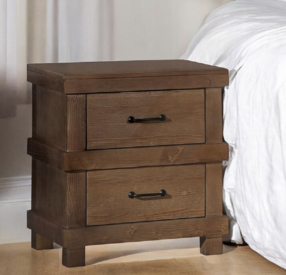 Traditional Bedroom Antique Oak Finish Nightstand with 2x Drawers Wooden Furniture 1pc
