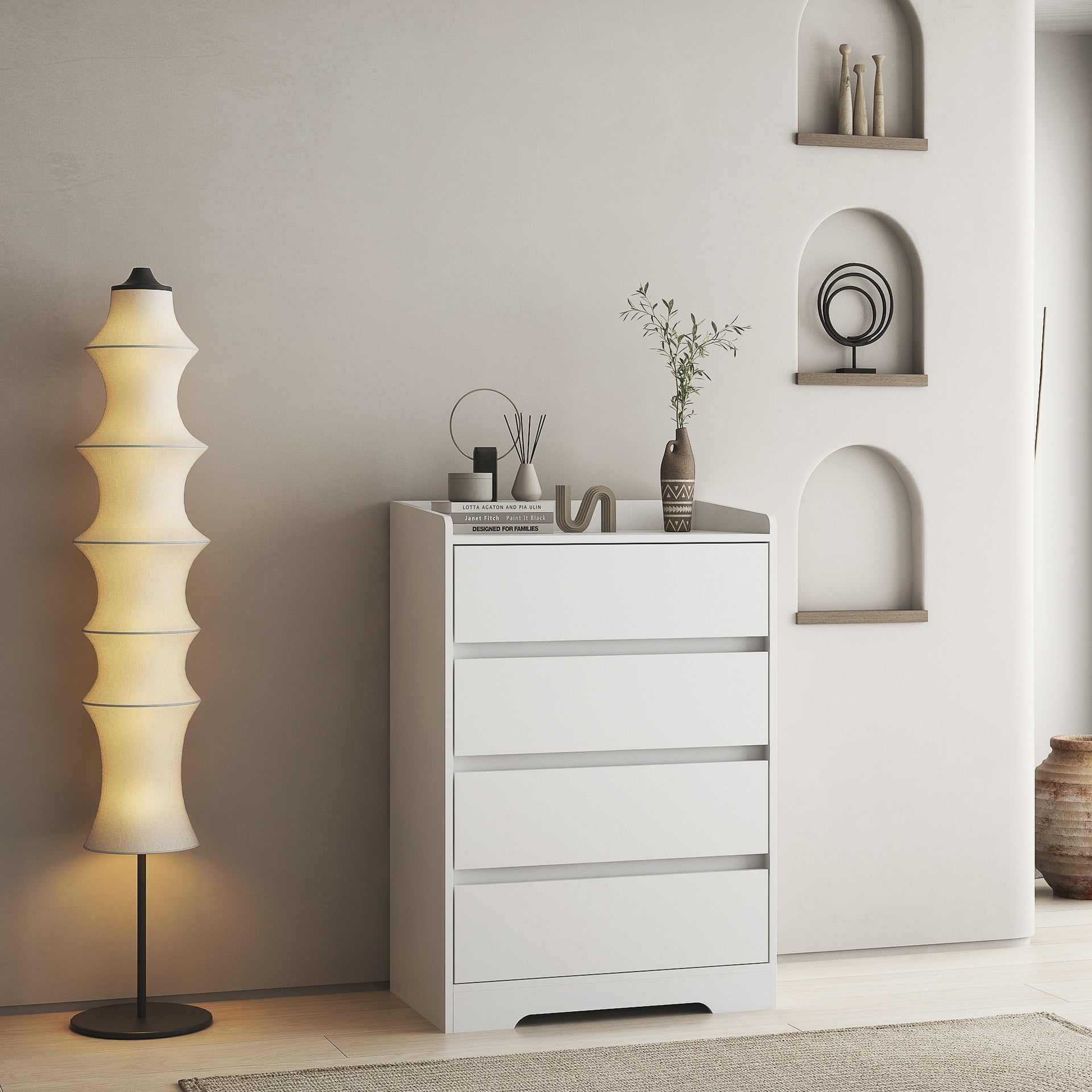4 Drawer Dresser, Chest of Drawers Without Handle, White Dresser for Bedroom 100% Waterproof, Modern Wooden Cabinet with Sturdy Frame for Living Room, Entryway, Bedroom, Hallway, Office