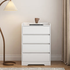 4 Drawer Dresser, Chest of Drawers Without Handle, White Dresser for Bedroom 100% Waterproof, Modern Wooden Cabinet with Sturdy Frame for Living Room, Entryway, Bedroom, Hallway, Office