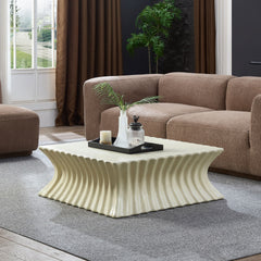 35.43 inch Square Coffee Table Vintage Sturdy Fiberglass Table For Living Room Apartment Office No Need Assembly Beige