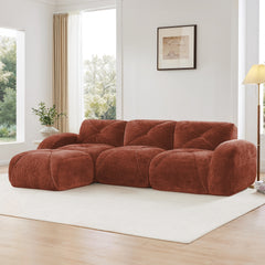 L-shaped Soft Velvet Fabric,Boneless Sofa,Tufted Design,Ergonomic Design Bottom,32D High Density Sponge,No Assembly Required Bottom,Anti-Slip Design,Movable Ottoman For Living Room,Red Brown