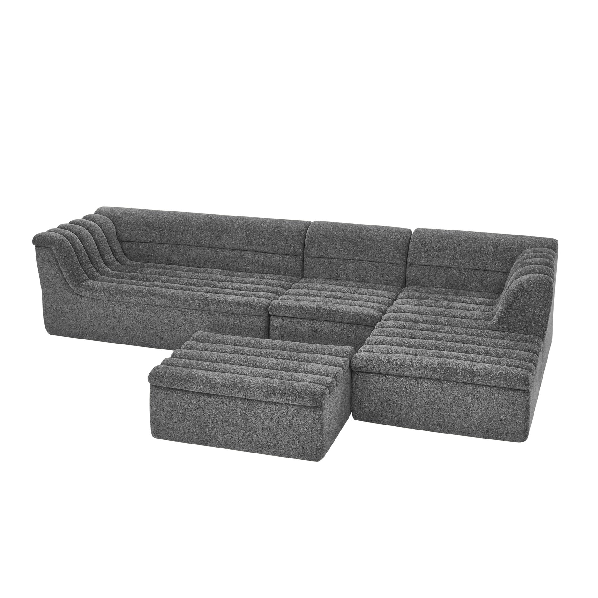135" U-Shaped Modular Sectional Sofa with Chaise and Movable Ottoman for Living Room, Chenille Upholstered Boneless Couches with Wave-Shaped Armrest, No Pillows Included