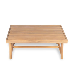 Patio Acacia Wood Chat Set, Club Chair + Coffee Table with Water-resistant Cushion, Teak + Beige