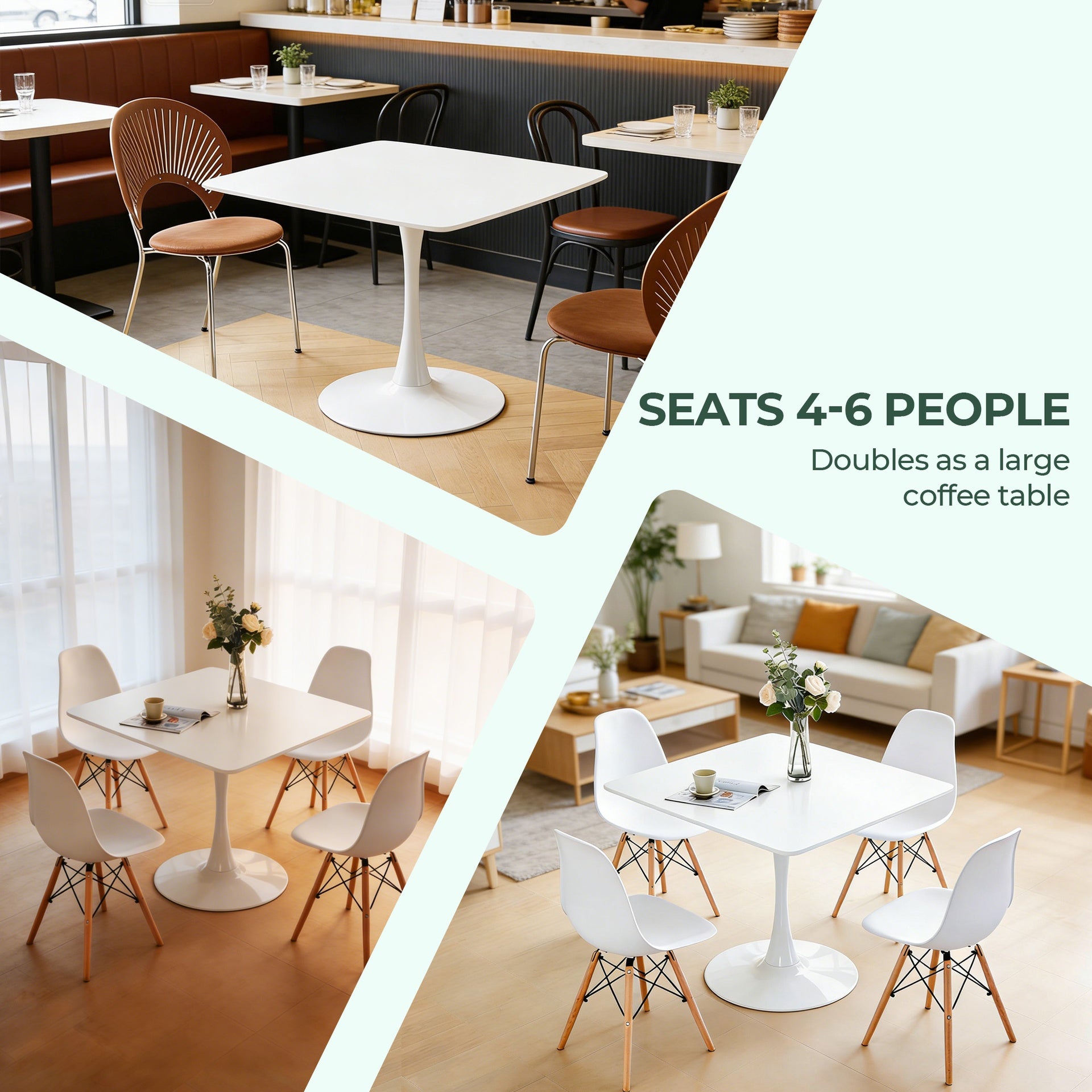 42-inch Mid-Century Modern Pedestal Table, Multi-Functional Dining Table for 4-6 People & Large Coffee Table, White MDF Top for Living Room, Kitchen, Office