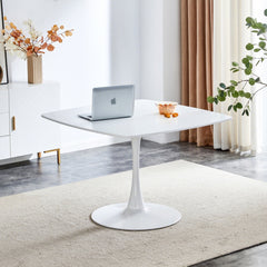 42-inch Mid-Century Modern Pedestal Table, Multi-Functional Dining Table for 4-6 People & Large Coffee Table, White MDF Top for Living Room, Kitchen, Office