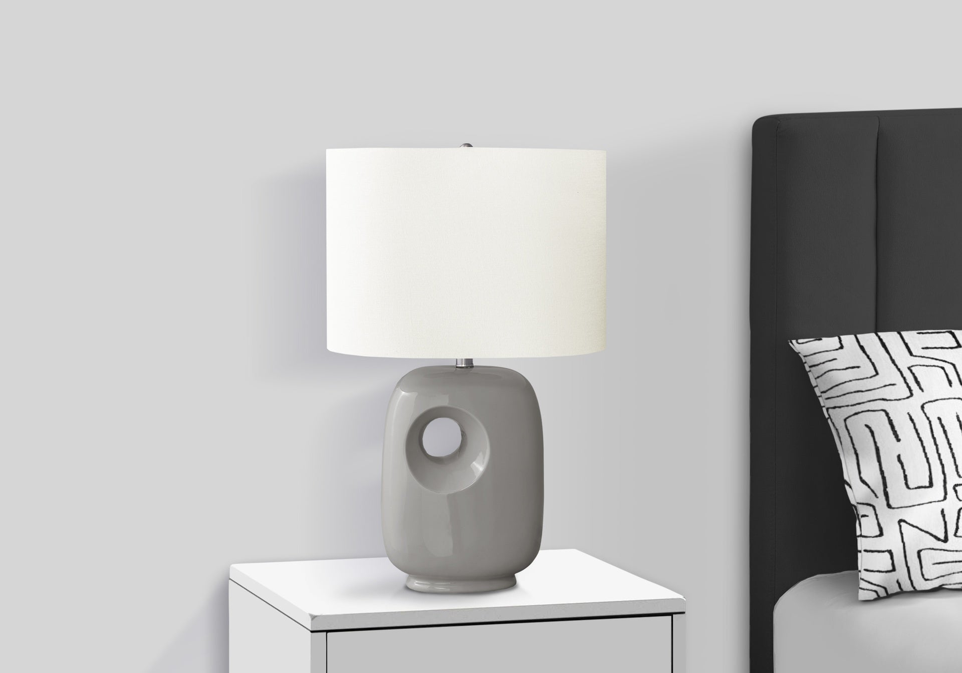 Lighting, 26"h, Table Lamp, Grey Ceramic, Ivory / Cream Shade, Contemporary, Modern