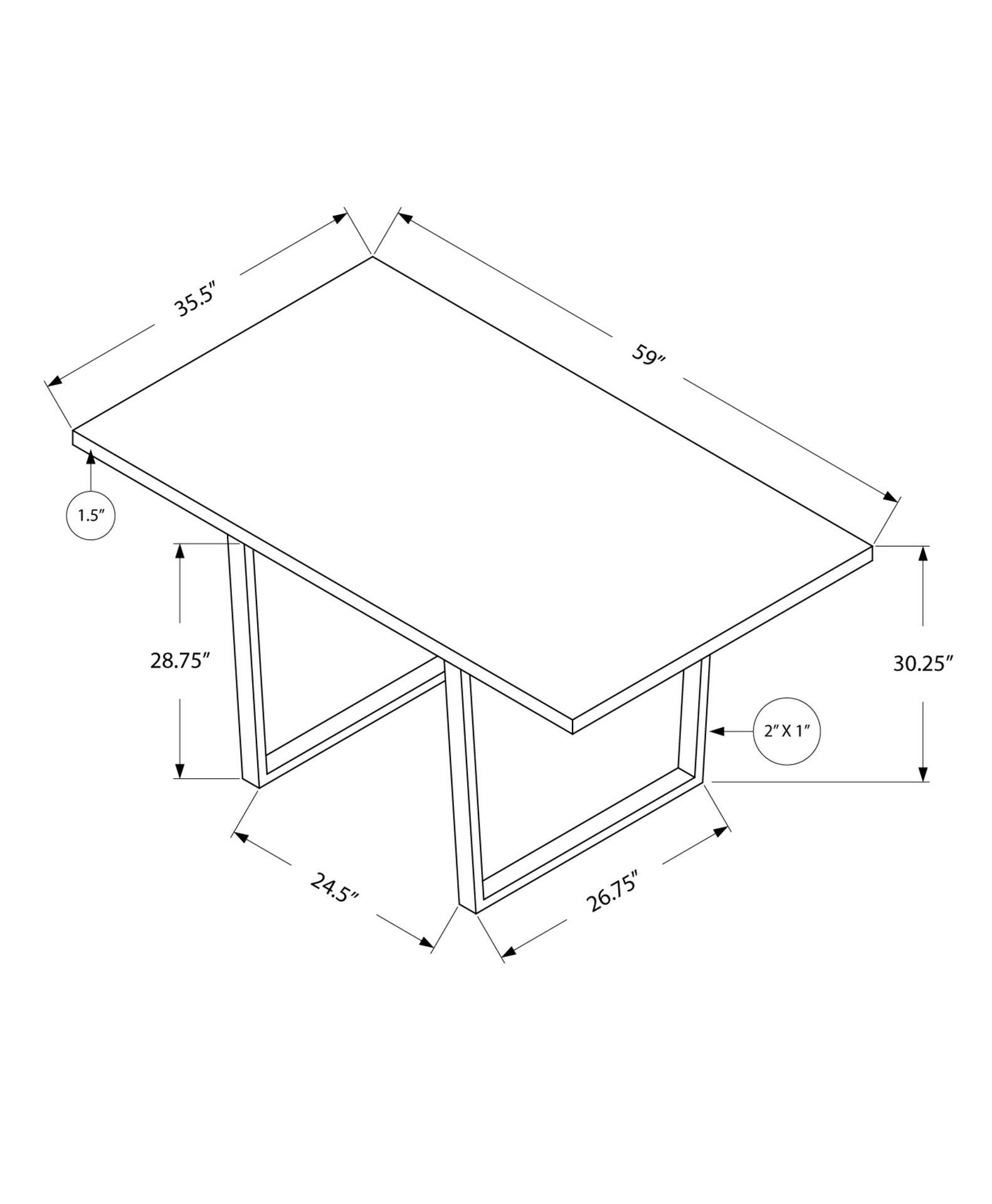 Dining Table, 60" Rectangular, Kitchen, Dining Room, Grey Laminate, Chrome Metal, Contemporary, Modern